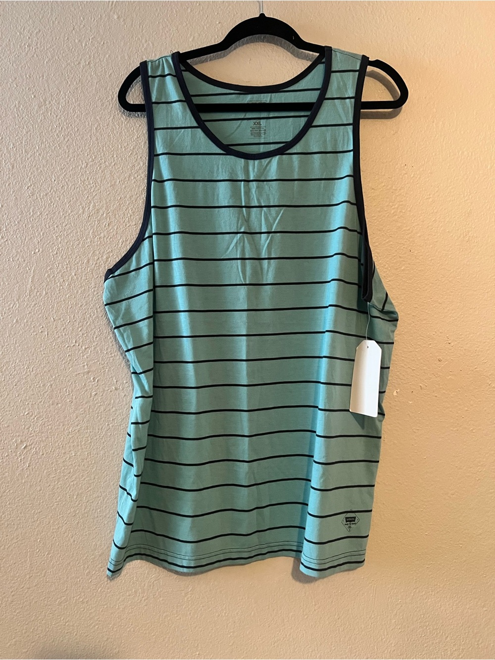 Levi's Mint Green Striped Tank with Navy Trim XXL
